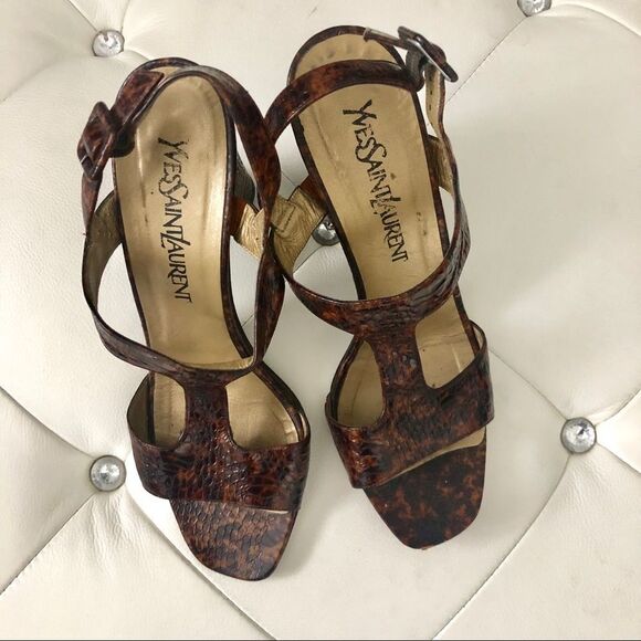 Yve Saint Laurent brown patent leather sandals 7M - Picture 1 of 7